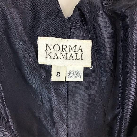Vintage 80’s Norma Kamali Super High Waist Navy Wool Double Pleat Pants | 8 - Picture 10 of 11